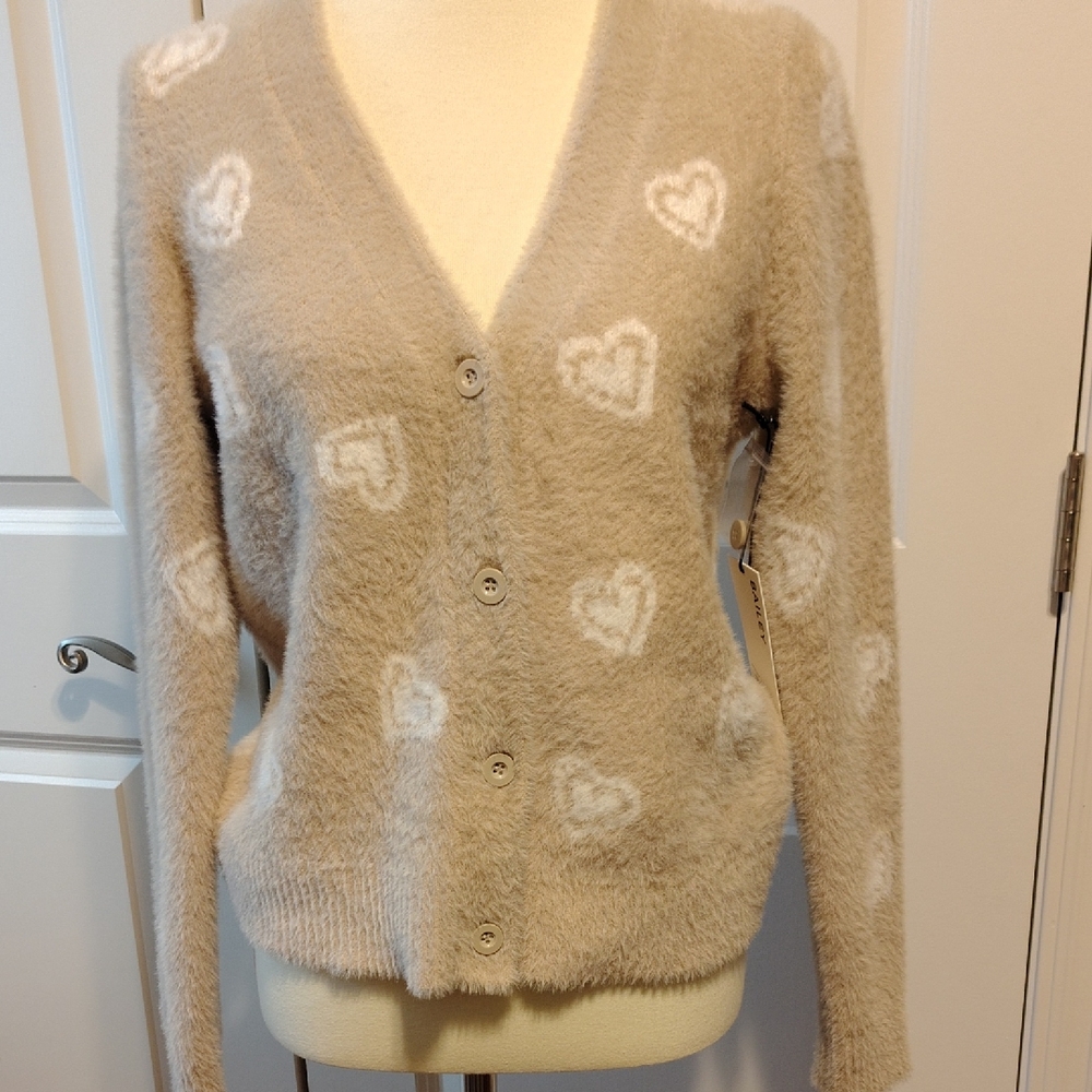 Bailey 44 Cream Heart Pattern Cardigan